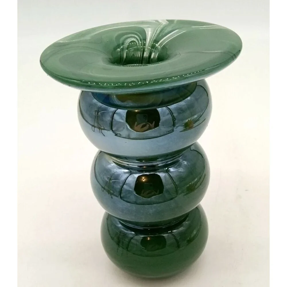 Anthropologie Bolla Borosilicate Green Glass Swirl 2 in 1  Candleholder Vase 6